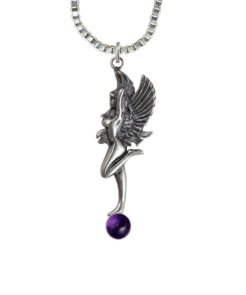 Sterling Silver Dancing Fairy Pendant With Amethyst